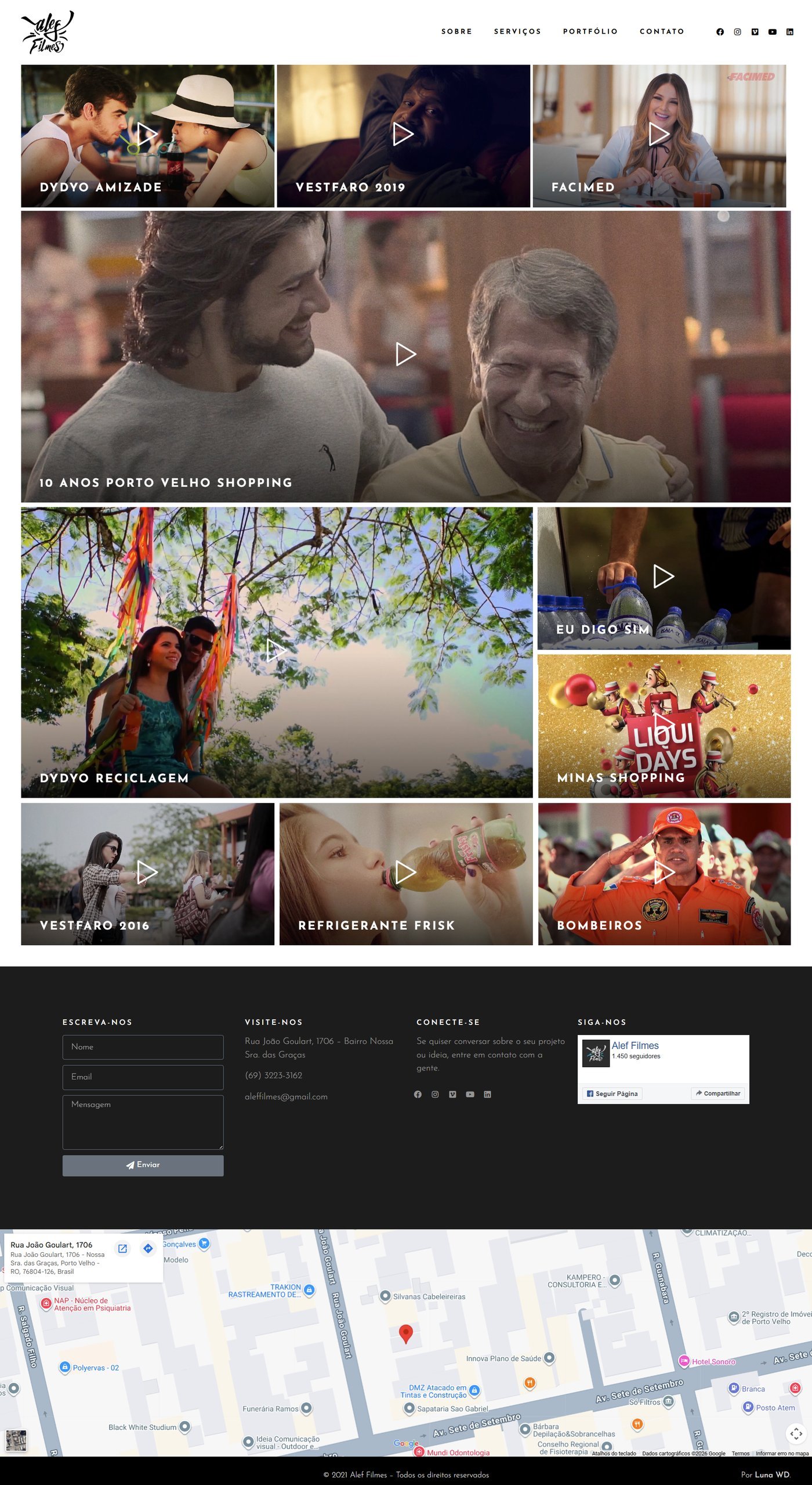 Rolagem completa do site Alef Filmes
